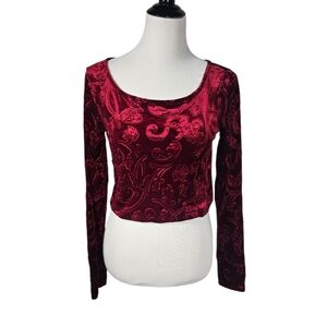 Sans Souci Size Large Red Wine Fitted Long Sleeve Crop Blouse NWT